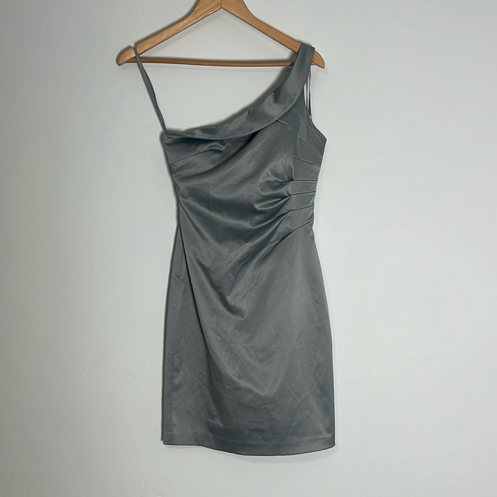 Silver/Grey Off The Shoulder Pleated Waist Evening Dress | size: 0